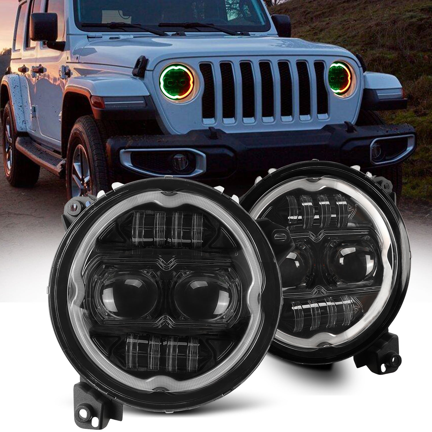 RGBW LED Headlights for Jeep Wrangler & Jeep Gladiator JT