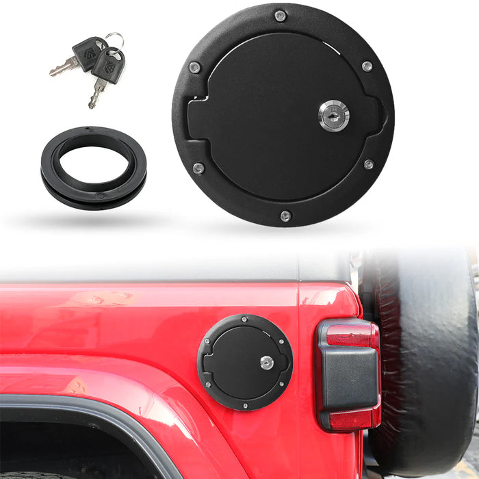 Locking Aluminum Fuel Filler Door Cover with key Accessories Compatible with '07-'18 Jeep Wrangler JK