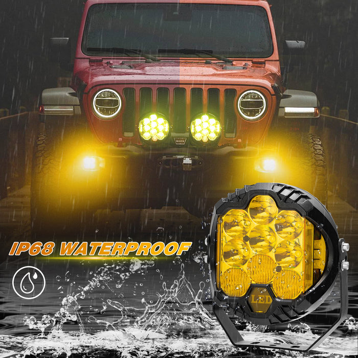 7 inch Round Off Road Lights Amber/Yellow 80W Spot Beam for Pickup Trucks SUV UTV ATV 4x4