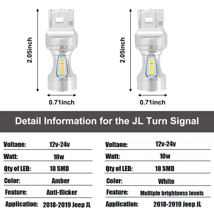 Jeep JL Front DRL and Turn Signal LED Bulbs Fits 2018+ Jeep Wrangler JL Sahara & Rubicon and 2019+ Jeep Gladiator Sahara & Rubicon