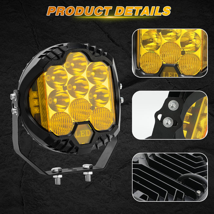 7 inch Round Off Road Lights Amber/Yellow 80W Spot Beam for Pickup Trucks SUV UTV ATV 4x4