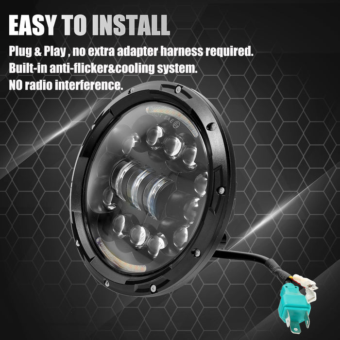 7" Black DRL/Turn signal LED Headlight with Auxiliary Passing Lamps for Harley