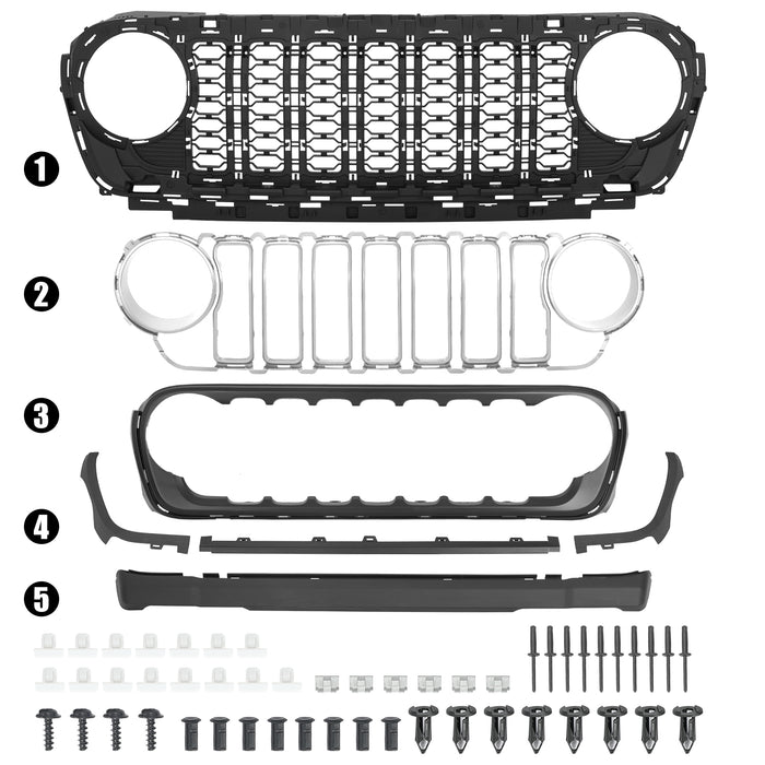 All-New Black and Silver Jeep Wrangler JL & Jeep Gladiator Grille