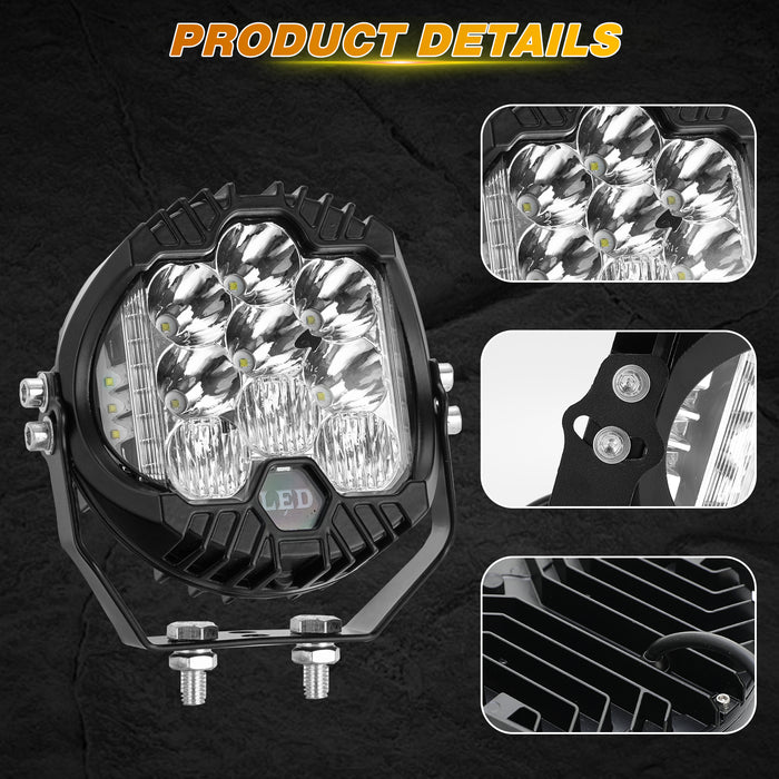 5" Round LED Offroad Lights Spot Beam for Pickup Trucks SUV UTV ATV 4x4