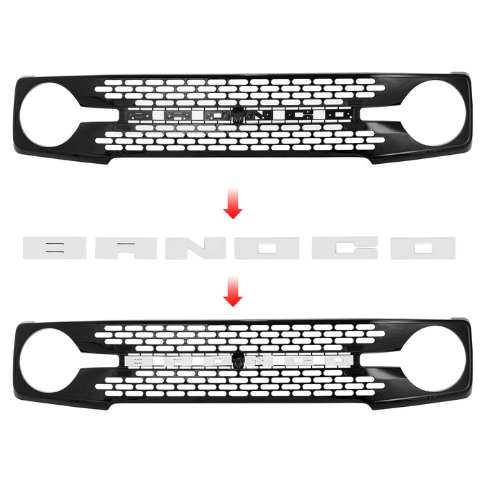 Ford Bronco Grille ABS Plastic White Black W/Letters and Camera Hole for 2021-2024 Ford Bronco