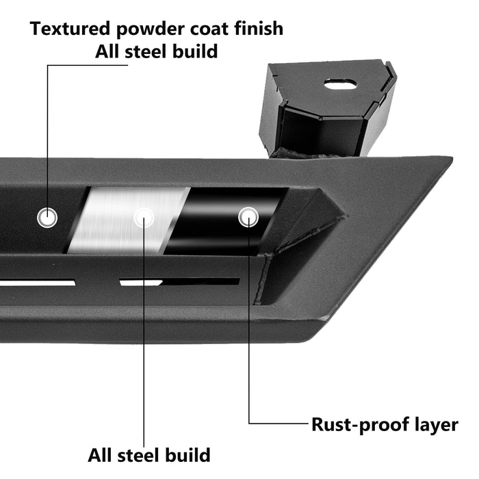 Jeep Running Boards Blade Series Carbon Steel Tubing for Jeep Wrangler JLU 4 Door (2018-2024）