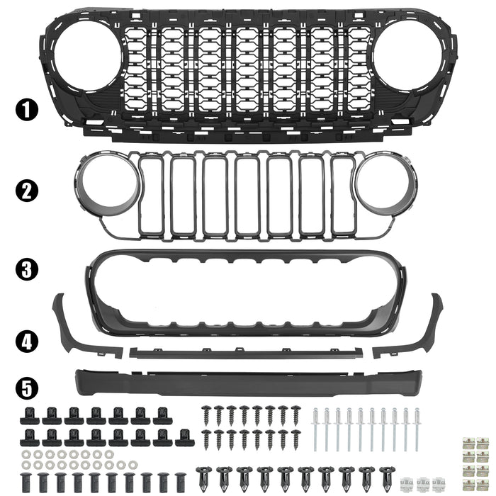 All-New Black and Silver Jeep Wrangler JL & Jeep Gladiator Grille