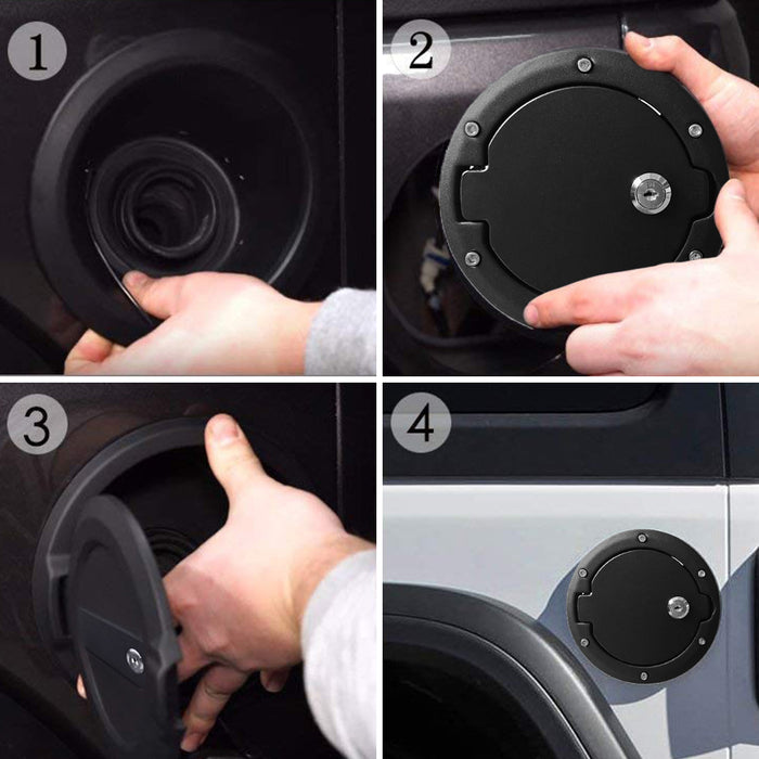 Locking Aluminum Fuel Filler Door Cover with key Accessories Compatible with '07-'18 Jeep Wrangler JK