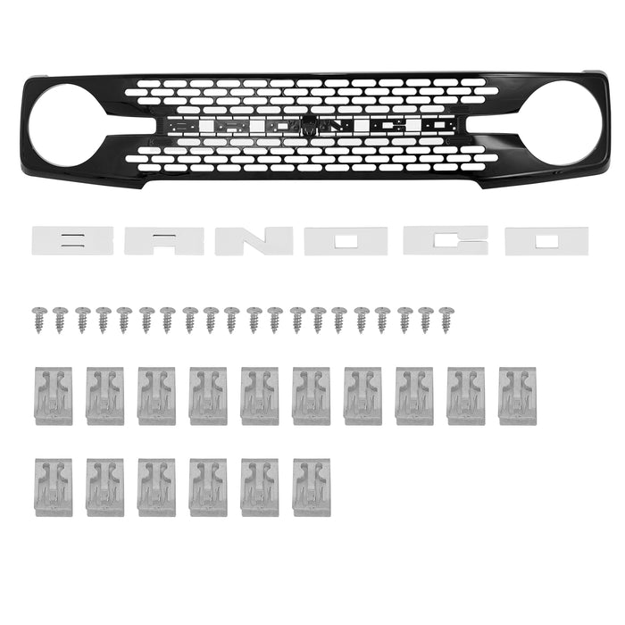 Ford Bronco Grille ABS Plastic White Black W/Letters and Camera Hole for 2021-2024 Ford Bronco