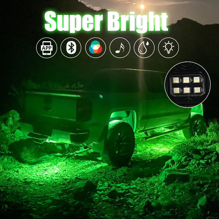 SUNPIE 16 Pods Rectangle Series Upgraded 210 Degrees Wide Angle RGBW LED Rock Lights App/Remote Control for Off Road Truck SUV ATV UTV Boats