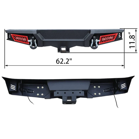 Jeep Front & Rear Bumper with Winch Plate & LED Lights & D-Rings Combo