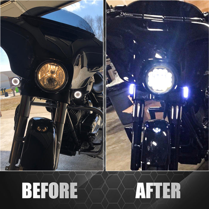 7" Black DRL/Turn signal LED Headlight with Auxiliary Passing Lamps for Harley