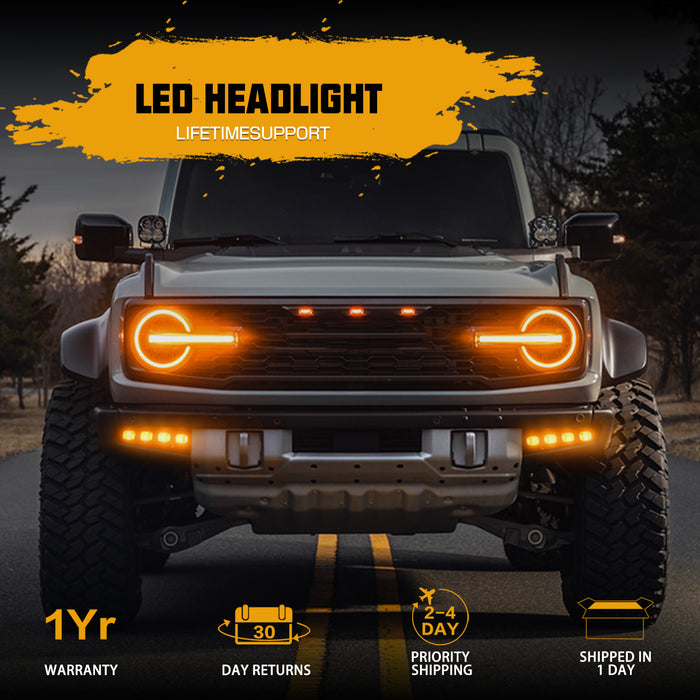 Ford Bronco Off-Road LED Fog Lights with DRLs, Turn Signals, 8 LED Beads 48W