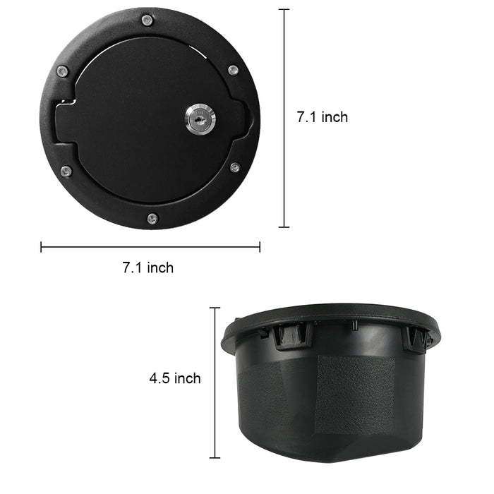 Locking Aluminum Fuel Filler Door Cover with key Accessories Compatible with '07-'18 Jeep Wrangler JK