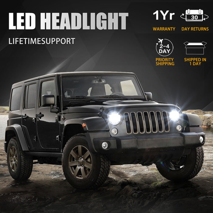 108W 7" LED Headlights with Hi/Lo Beam, DRL and Amber Turn Signal for Jeep Wrangler JK TJ LJ 1997-2018
