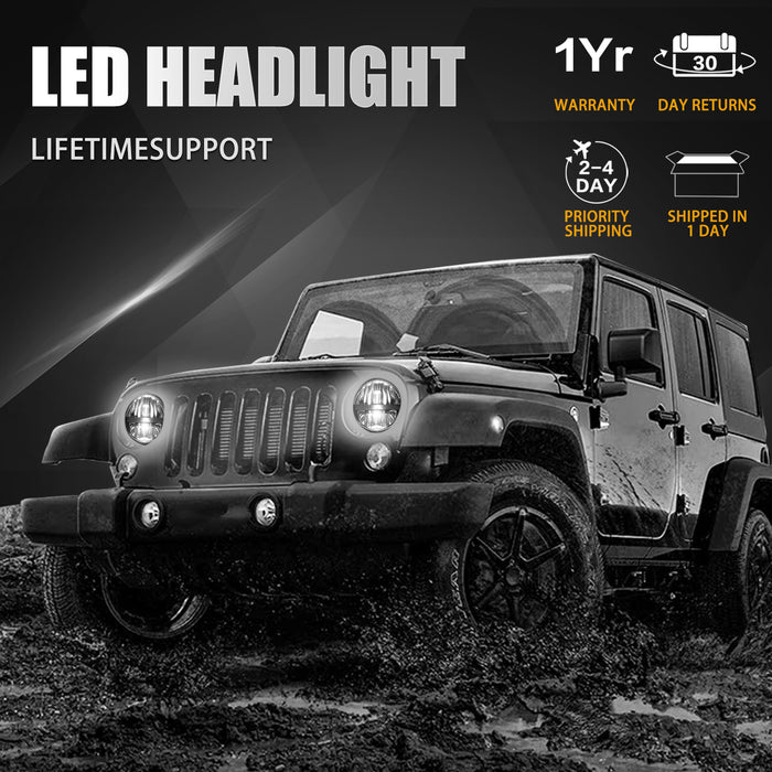 7" Round LED Headlights W/Amber Turn Signal & DRL for Jeep Wrangler JK/JKU CJ-8 CJ-7 TJ Chevy and Miata