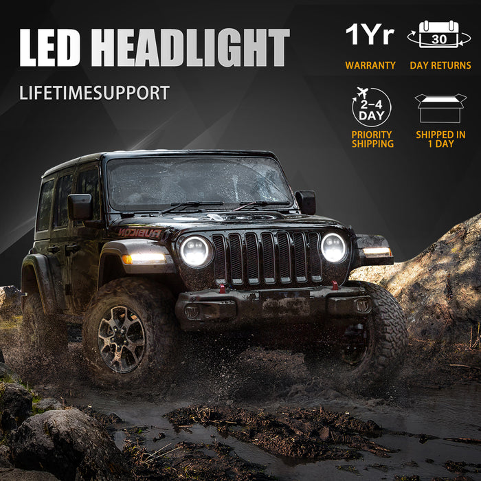 9" 3D Four Lens-Type Jeep LED Headlights Featuring a Dynamic Welcome Sequence, Integrated DRL, and Turn Signals