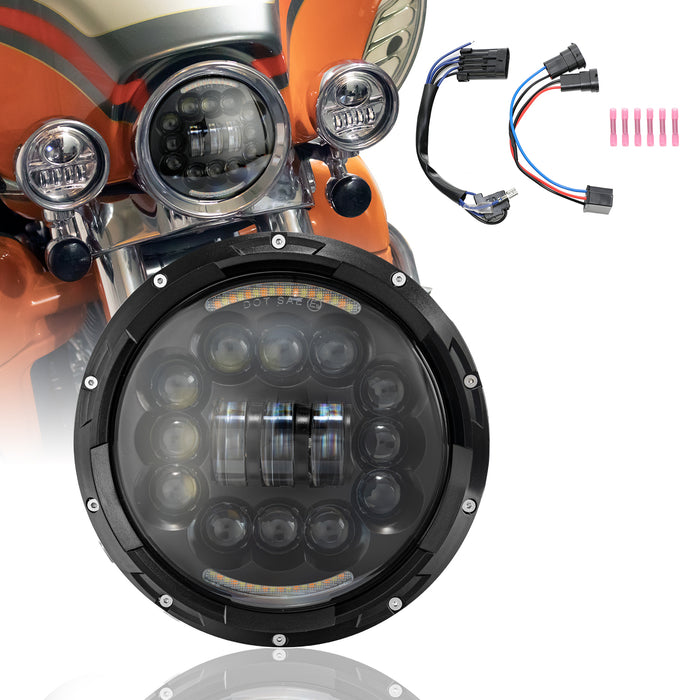 7" LED Black Headlight w/ 4.5" Auxiliary Lights w/ Mounting Bracket & Ring for Harley and Indian