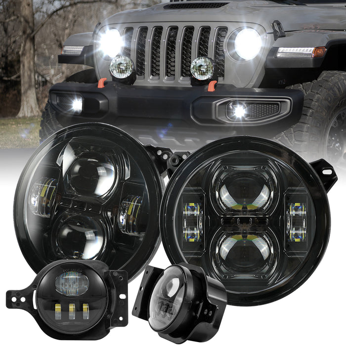 9"Black Daymaker High/Low Beam LED Leadlights and 4"5D LED Fog Lights for 2018-2024 Jeep Wrangler JL & Jeep Gladiator