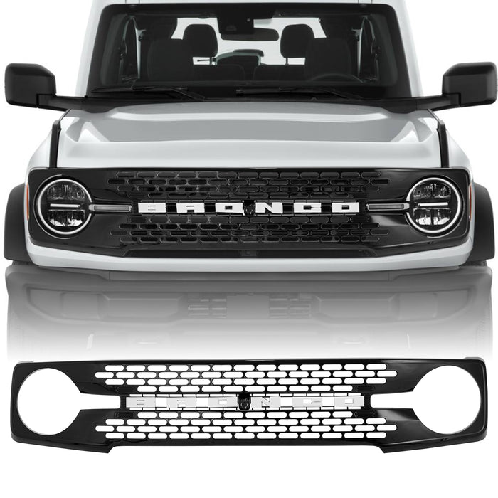 Ford Bronco Grille ABS Plastic White Black W/Letters and Camera Hole for 2021-2024 Ford Bronco