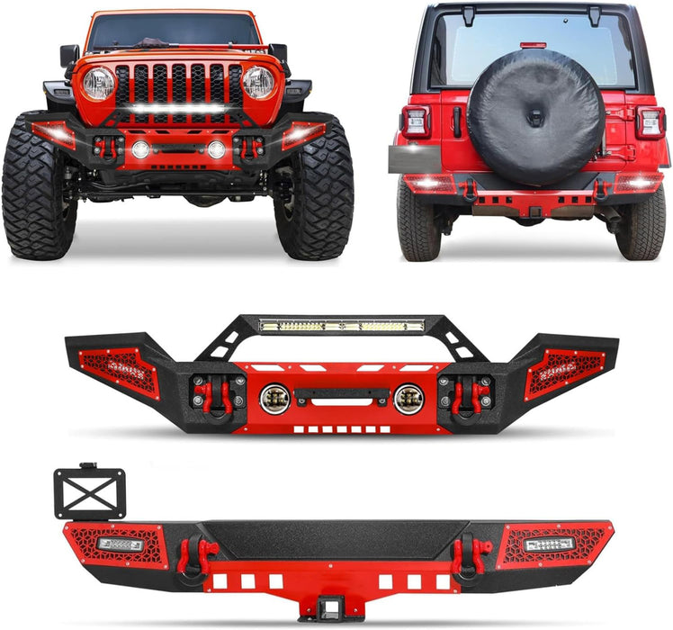 ‘07-’18 Jeep JK/JKU Front & Rear Bumpers with Winch Plate and License Plate Bracket and License Plate Light