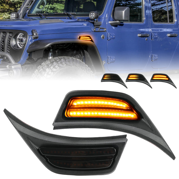 Sunpie LED Fender Side Marker Lights DRL Dynamic Turn Signal Compatible with 2018-2024 Jeep Wrangler JL JLU Jeep Gladiator JT