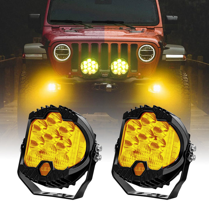 5" White/Amber Round LED Offroad Lights Spot Beam for Pickup Trucks SUV UTV ATV 4x4 (2pcs/set)