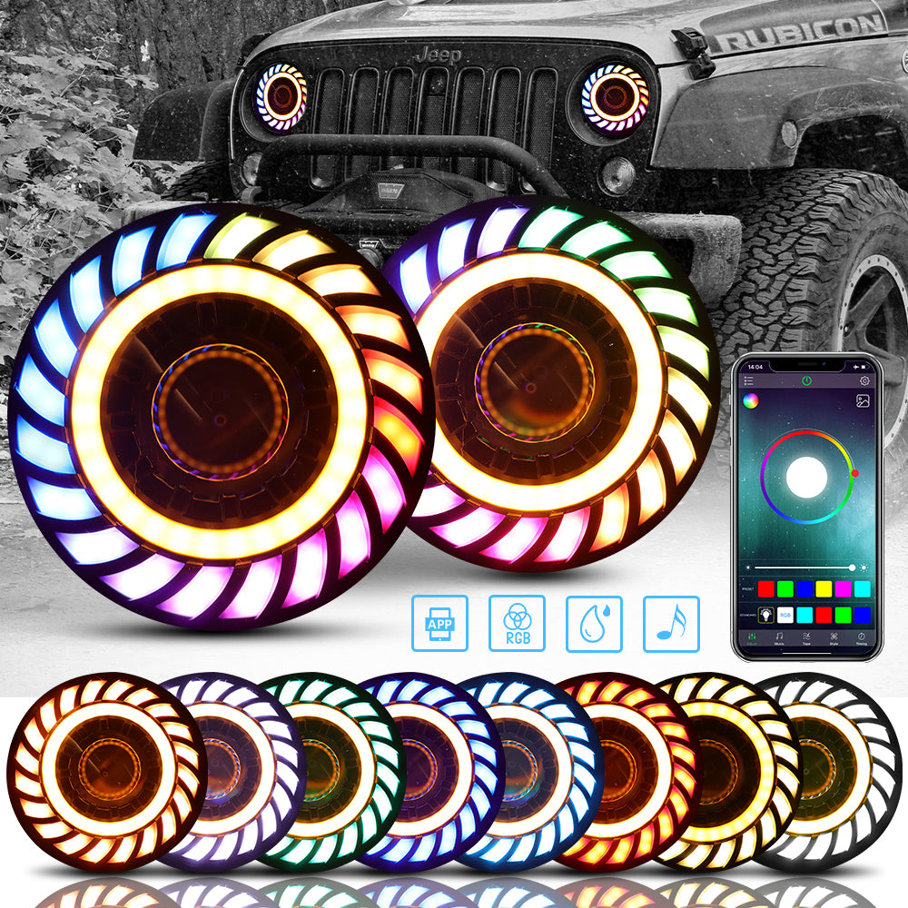 2x Optiques Full LED RGB JEEP RGB2M - Rond 7 40W 4500Lms 5500K