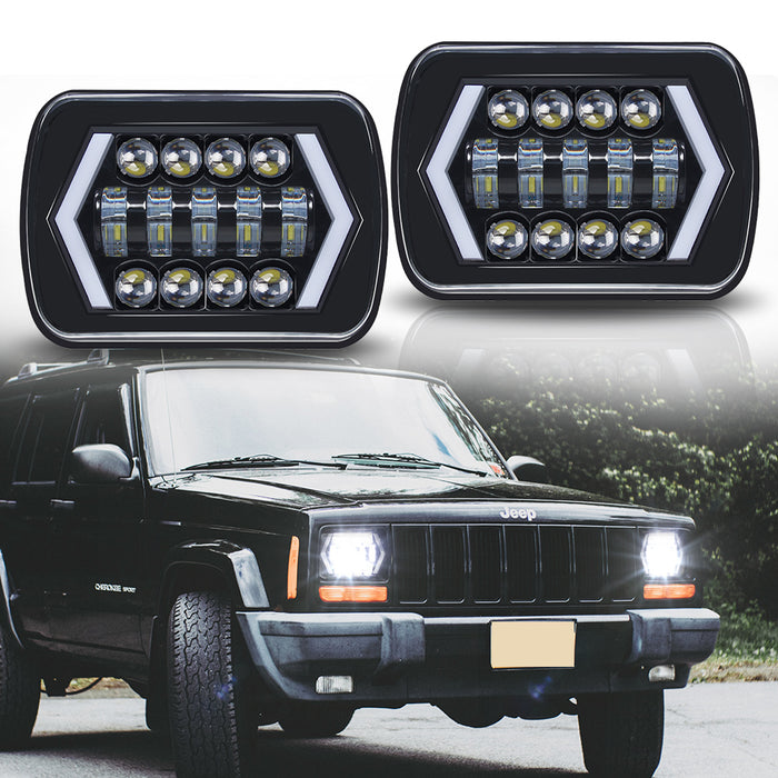 5X7 7x6 LED Headlight DRL For Jeep Wrangler YJ 1987-1995 Cherokee XJ  1984-2001