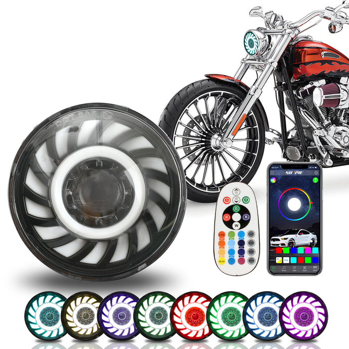 5-3/4 5.75 RGBW LED Headlights with Mobile APP & Remote for Harley Da