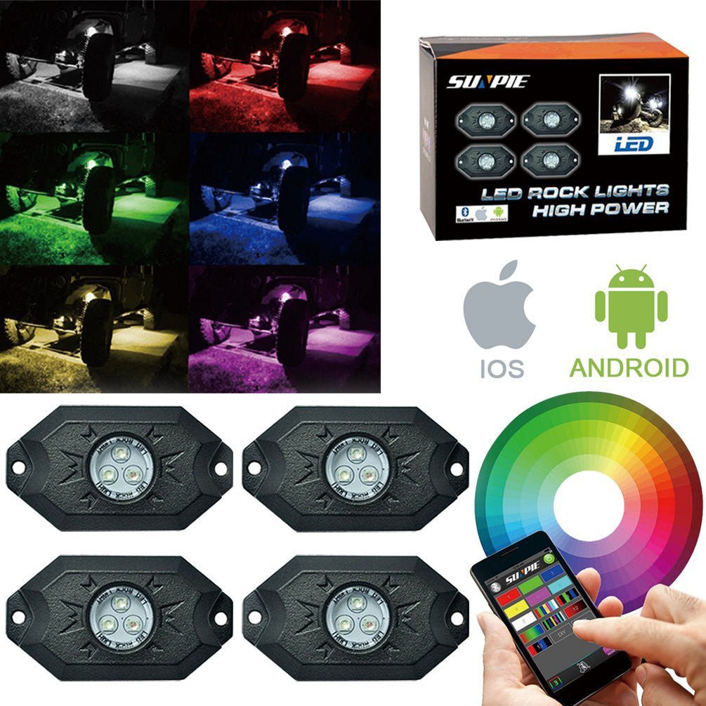 RGB LED Rock Lights Kit, 8 Pods High Brightness Car Underglow Neon Light  with APP Bluetooth Controller, Music Mode, IP67 Waterproof for Off Road  Truck ATV UTV SUV 