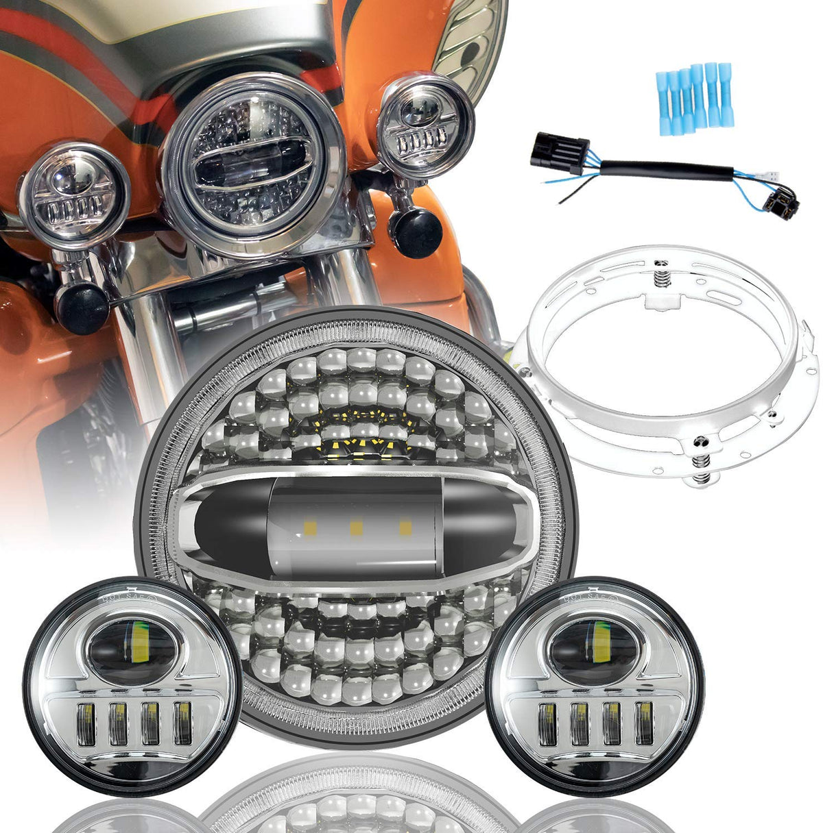 Harley Davidson Harley Davidson Road King, Road Glide, Street Glide and  Electra Glide,Ultra Limited LED Headlight passing lights fog lights