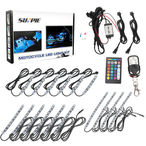 SUNPIE 16Pcs Motorcycle LED Light Kit Strips Multi-Color Accent Glow N